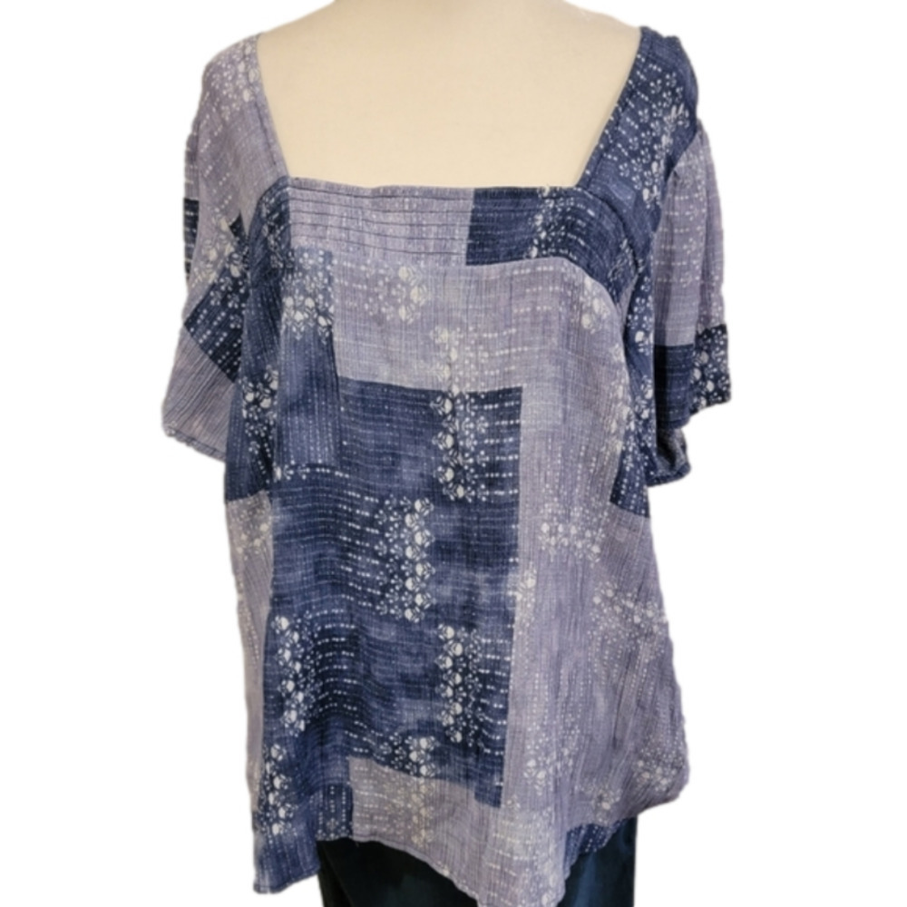 Zac & Rachel Short Sleeve Square Neckline Patchwork Blouse Size 3XL
